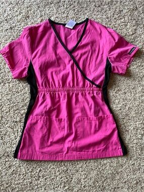CHEROKEE Hot Pink & Black Wrap-Style Women's Scrub Top Size XS